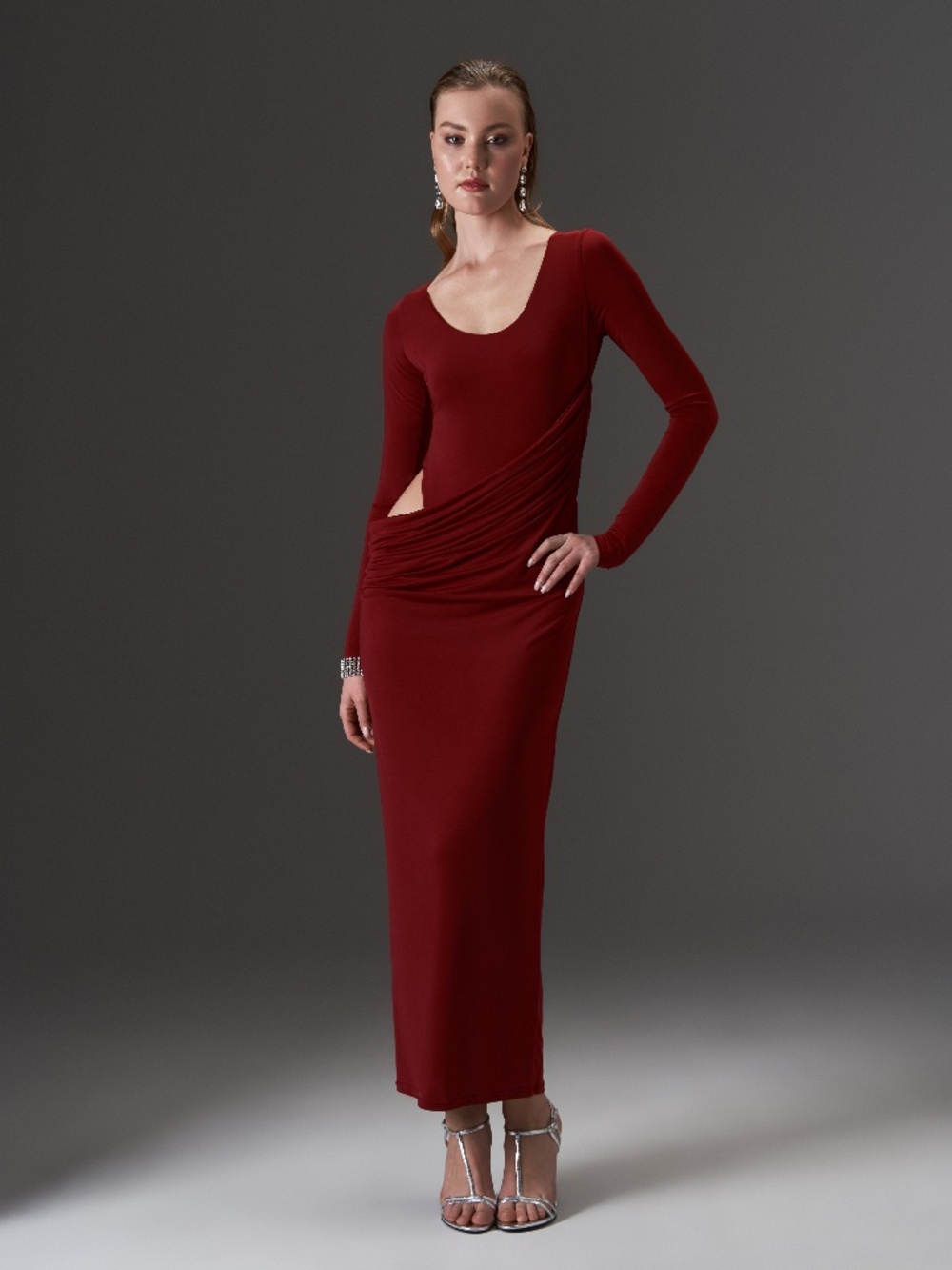 Wave Sleeve Bordo Dress